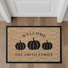 Rustic Black Pumpkins Familienaam Welkom Deurmat