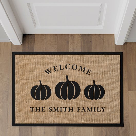 Rustic Black Pumpkins Familienaam Welkom Deurmat