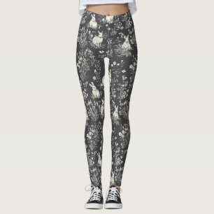 Rustic Black Rabbit Botanical Toile Patroon Leggings