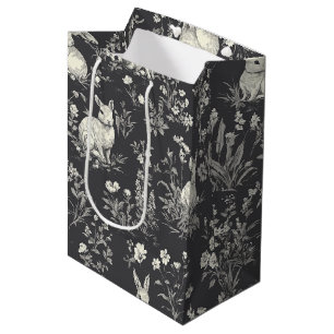 Rustic Black Rabbit Botanical Toile Patroon Medium Cadeauzakje