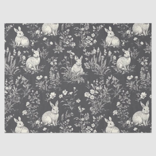 Rustic Black Rabbit Botanical Toile Patroon Tissuepapier (Voorkant)