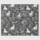 Rustic Black Rabbit Botanicale Toile-patroon Cadeaupapier (Vlak)
