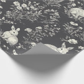 Rustic Black Rabbit Botanicale Toile-patroon Cadeaupapier (Hoek)