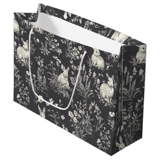 Rustic Black Rabbit Botanicale Toile-patroon Groot Cadeauzakje (Voorkant Gekanteld)