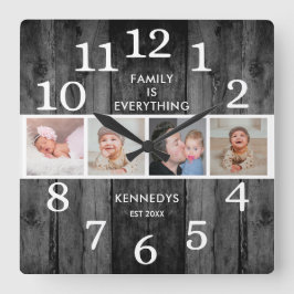 Rustic Black Reclam Wood 4 Fotoserie Citaat Vierkante Klok