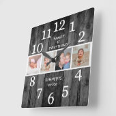 Rustic Black Reclam Wood 4 Fotoserie Citaat Vierkante Klok (Hoek)