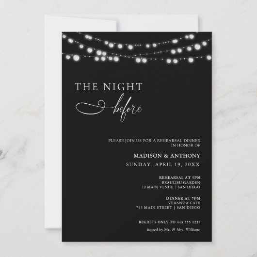 Rustic Black Rehearsal Dinner Kaart (Voorkant)
