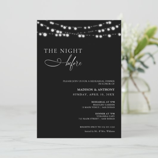 Rustic Black Rehearsal Dinner Kaart (Staand voorkant)