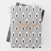 Rustic Black Reindeer met Black en White Tartan Inpakpapier Vel (In situ)