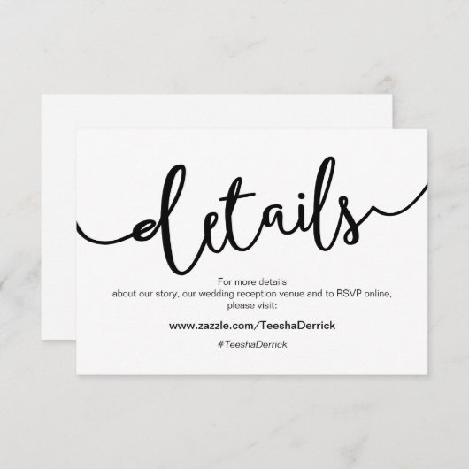 Rustic Black Schrift, Trouwdetails, RSVP Informatiekaartje (Voorkant / Achterkant)