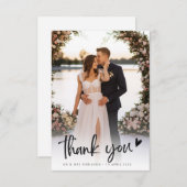 Rustic Black Script Hart Nieuwgehuwden Trouwfoto Bedankkaart (Voorkant / Achterkant)