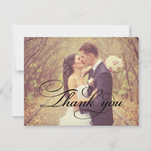 Rustic Black Script Weduwfoto Bedankkaart (Voorkant)
