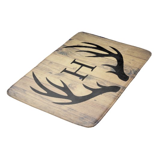 Rustic Black Silhouetted Deer Antlers Barn Wood Badmat (Gekanteld)