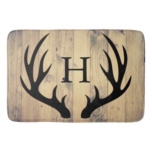 Rustic Black Silhouetted Deer Antlers Barn Wood Badmat (Voorkant)