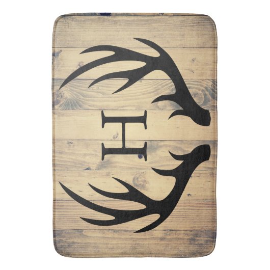 Rustic Black Silhouetted Deer Antlers Barn Wood Badmat (Voorkant Verticaal)