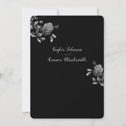 Rustic Black Silver Floral Calligraphy Wedding Kaart (Achterkant)