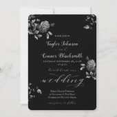 Rustic Black Silver Floral Calligraphy Wedding Kaart (Voorkant)