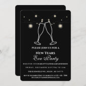 Rustic Black String Lights New Years Eve Party Kaart (Voorkant / Achterkant)