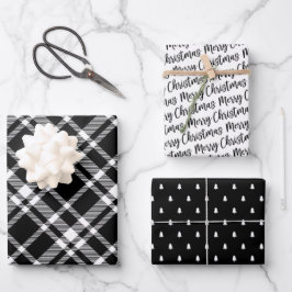 Rustic Black Tartan Pset Merry-kerstpatroon Inpakpapier Vel
