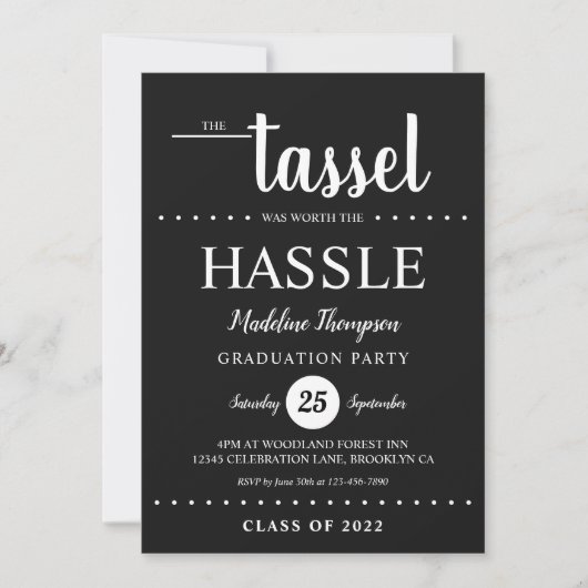 Rustic Black Tassel Script Graduparty Kaart (Voorkant)