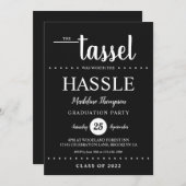 Rustic Black Tassel Script Graduparty Kaart (Voorkant / Achterkant)
