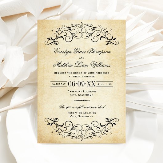 Rustic Black Vlaams Parchment Wedding Kaart