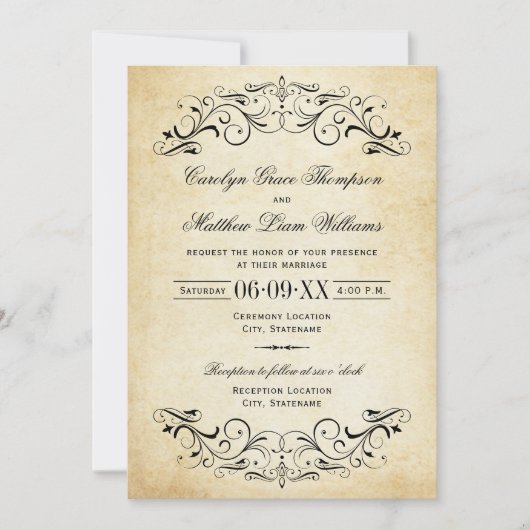  Rustic Black Vlaams Parchment Wedding Kaart (Voorkant)