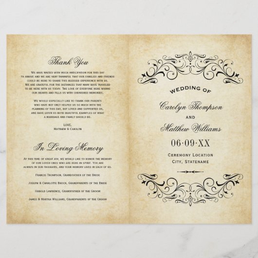 Rustic Black Vlourish Parchment Wedding (Voorkant)