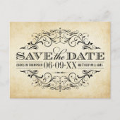  Rustic Black Vlourish Parchment Wedding Aankondigingskaart (Voorkant)