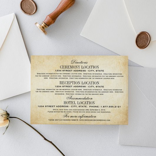  Rustic Black Vlourish Parchment Wedding Informatiekaartje