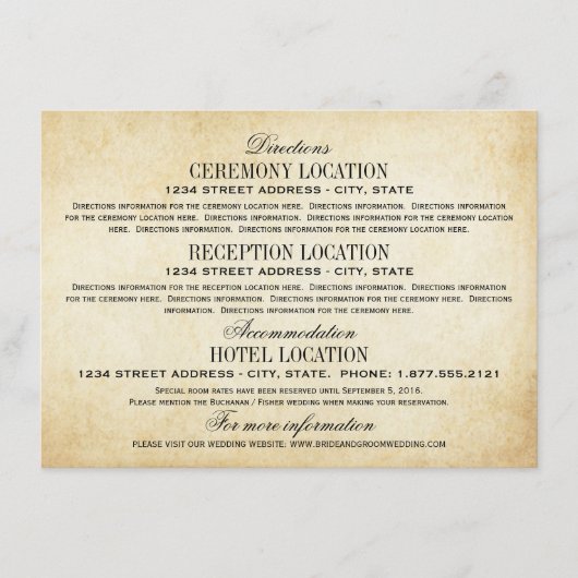  Rustic Black Vlourish Parchment Wedding Informatiekaartje (Voorkant)