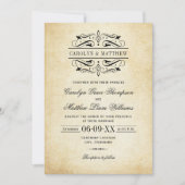 Rustic Black Vlourish Parchment Wedding Kaart (Voorkant)