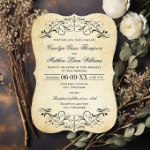  Rustic Black Vlourish Parchment Wedding Kaart
