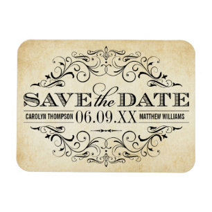Rustic Black Vlourish Parchment Wedding Magneet