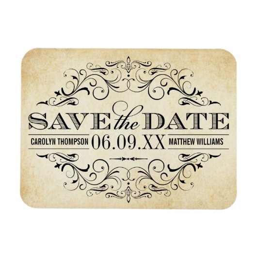  Rustic Black Vlourish Parchment Wedding Magneet (Horizontaal)