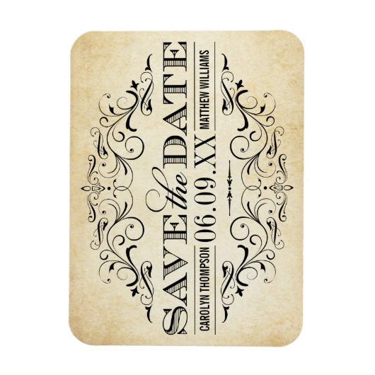 Rustic Black Vlourish Parchment Wedding Magneet (Verticaal)