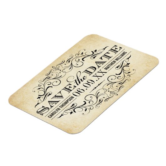  Rustic Black Vlourish Parchment Wedding Magneet (Linkerzijde)