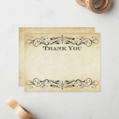  Rustic Black Vlourish Parchment Wedding Notitiekaartje (Voorkant / Achterkant in situ)