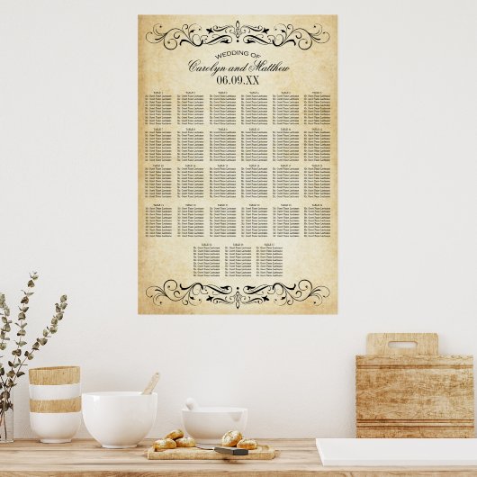  Rustic Black Vlourish Parchment Wedding Poster (Keuken)