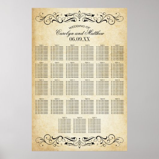  Rustic Black Vlourish Parchment Wedding Poster (Voorkant)