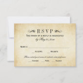 Rustic Black Vlourish Parchment Wedding RSVP Kaartje (Voorkant)