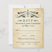  Rustic Black Vlourish Parchment Wedding RSVP Kaartje (Voorkant)