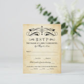  Rustic Black Vlourish Parchment Wedding RSVP Kaartje (Staand voorkant)