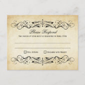  Rustic Black Vlourish Parchment Wedding RSVP Kaartje (Voorkant)