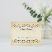  Rustic Black Vlourish Parchment Wedding RSVP Kaartje (Staand voorkant)