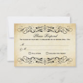 Rustic Black Vlourish Parchment Wedding RSVP Kaartje (Voorkant)