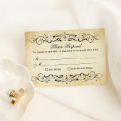  Rustic Black Vlourish Parchment Wedding RSVP Kaartje
