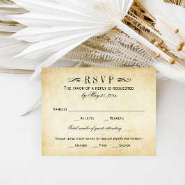 Rustic Black Vlourish Parchment Wedding RSVP Kaartje