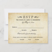  Rustic Black Vlourish Parchment Wedding RSVP Kaartje (Voorkant)