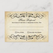 Rustic Black Vlourish Parchment Wedding RSVP Kaartje (Voorkant)